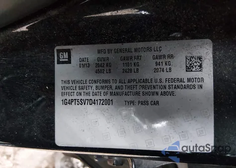 2013 Buick Verano Premium Group из США, поврежденный, VIN 1G4PT5SV7D4172001